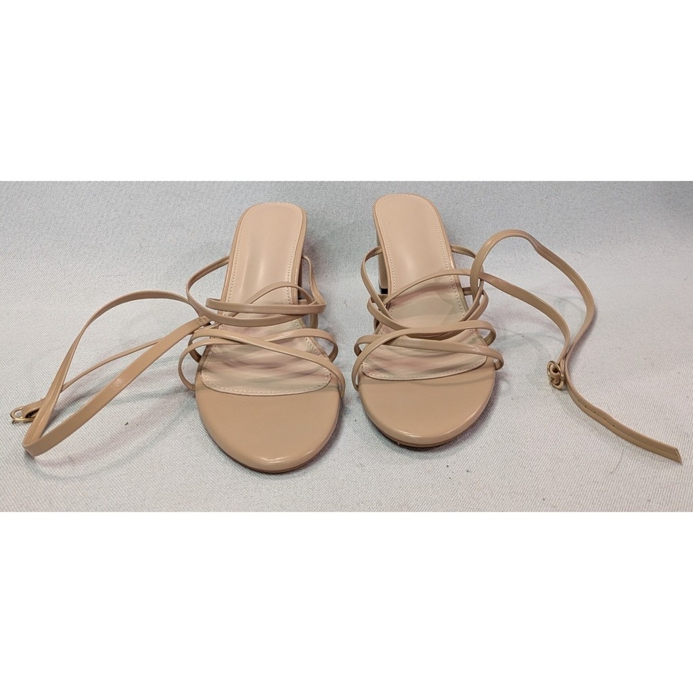 Strappy Block Heel Sandals Women 41 Nude Beige Excellent Lace Up Tie